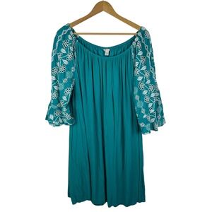 Cato Embroidered Sleeve Dress Sz 18/20W Teal Peasant Cottagecore‎ Festival Flowy